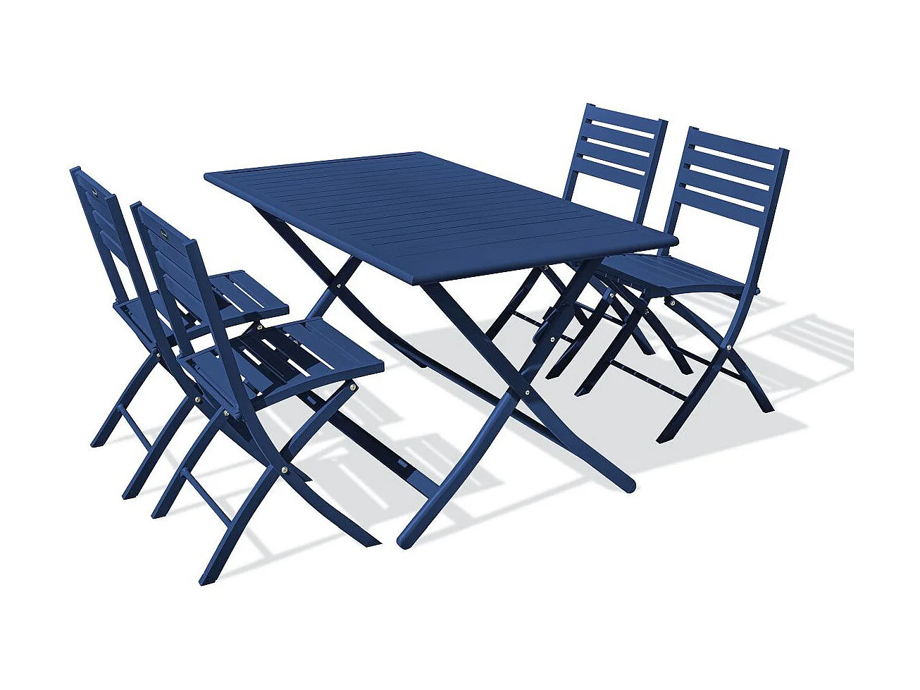 Table de Jardin Pliante & 4 Chaises "Marius" 140cm Bleu Marine