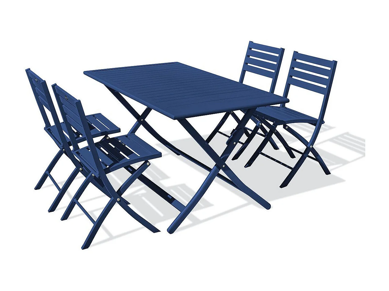 Table de Jardin Pliante & 4 Chaises "Marius" 140cm Bleu Marine