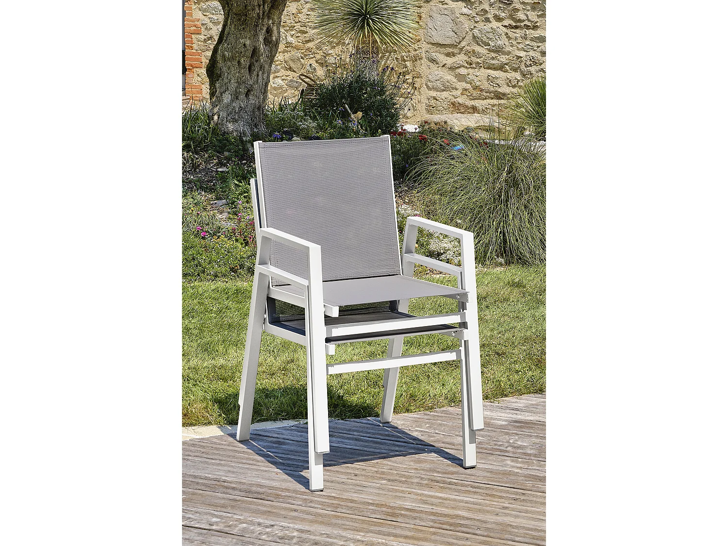 Lot de 2 fauteuils de jardin empilables en aluminium