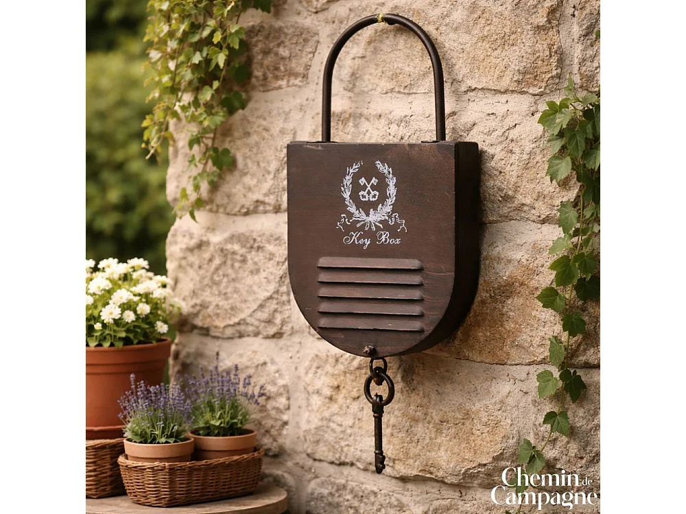 Boite armoire à clés murale décorative en métal marron 23 x 50 cm