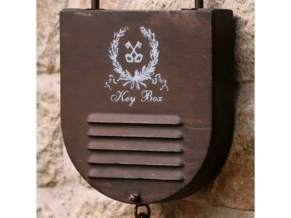 Boite armoire à clés murale décorative en métal marron 23 x 50 cm