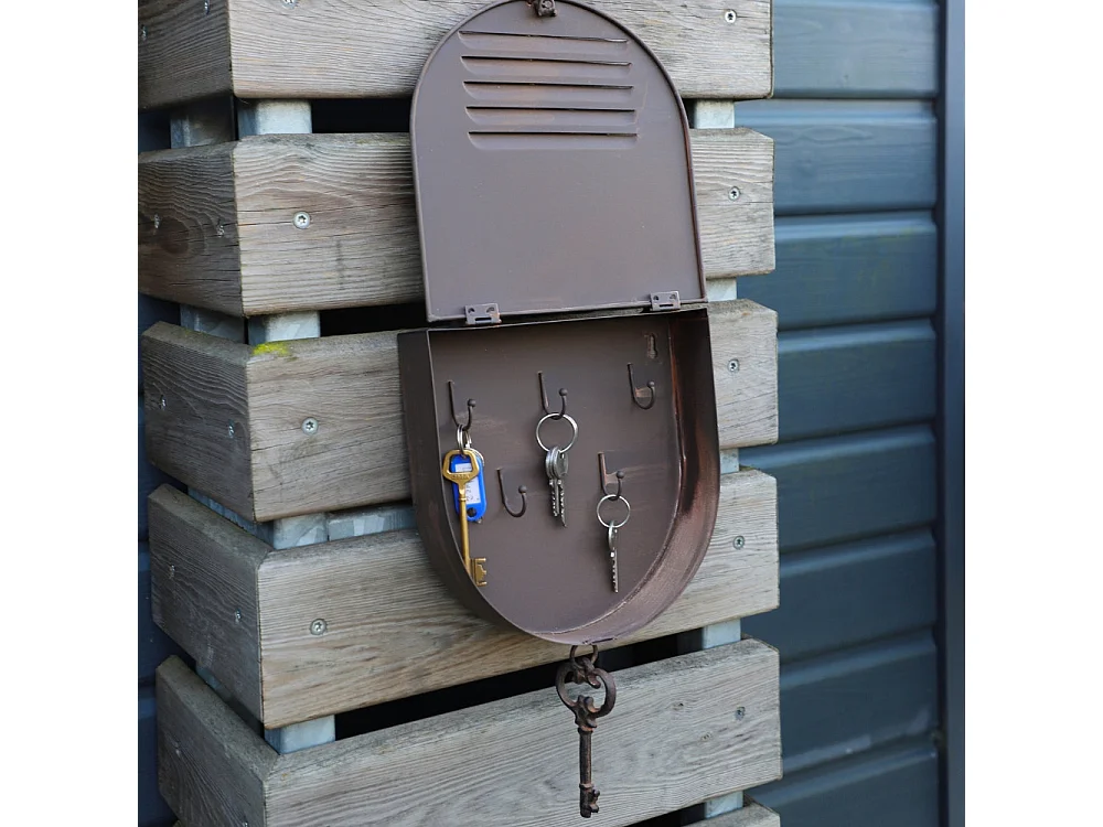 Boite armoire à clés murale décorative en métal marron 23 x 50 cm