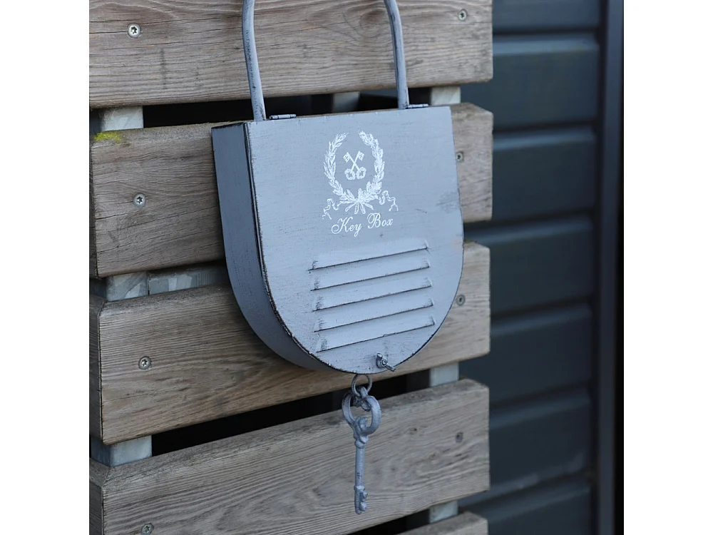 Boite armoire à clés murale décorative en métal gris 23 x 50 cm