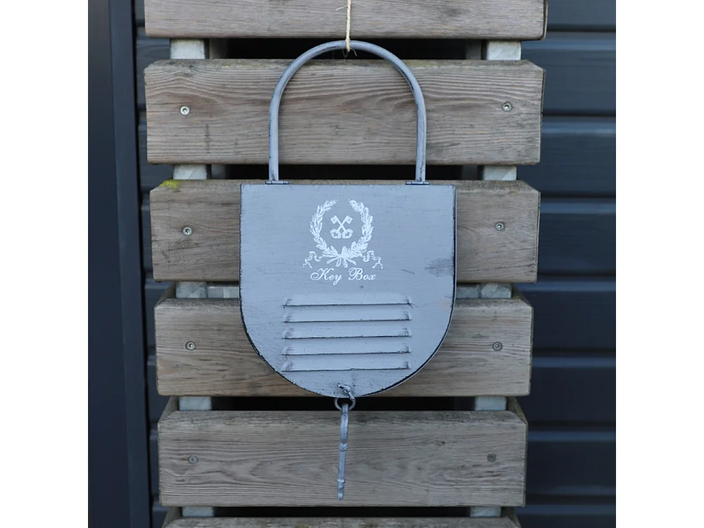 Boite armoire à clés murale décorative en métal gris 23 x 50 cm