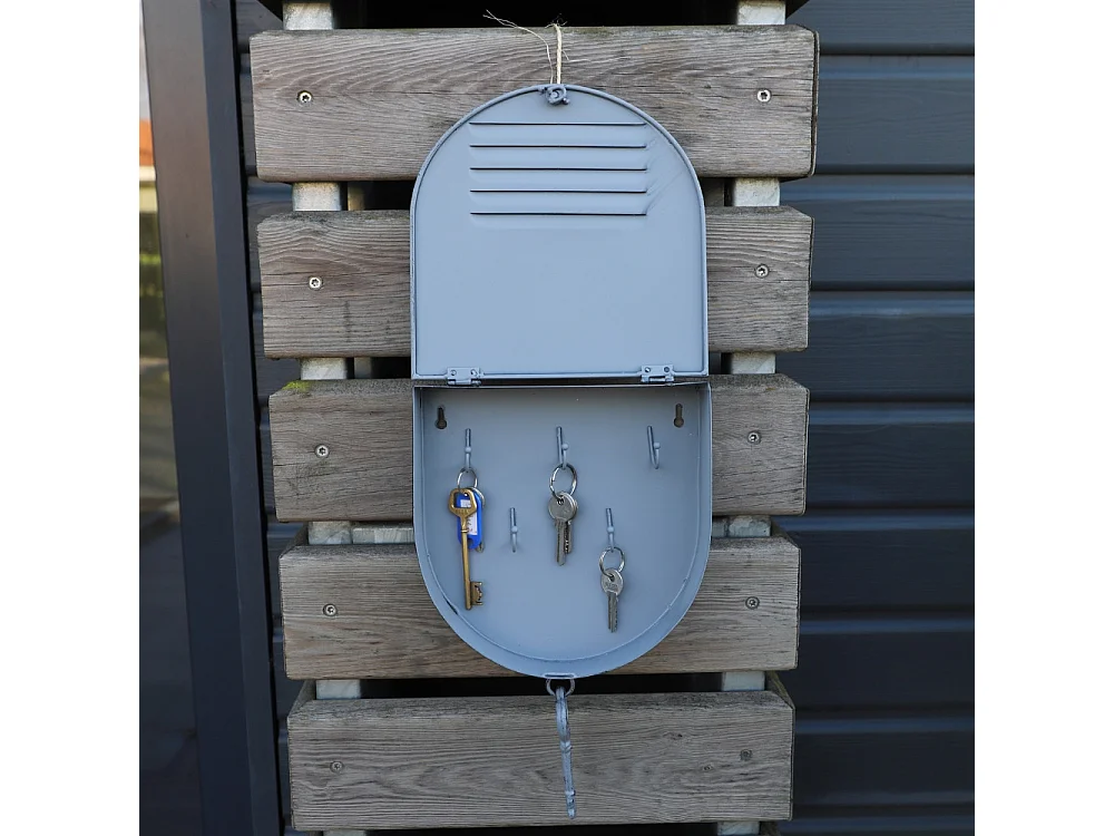 Boite armoire à clés murale décorative en métal gris 23 x 50 cm