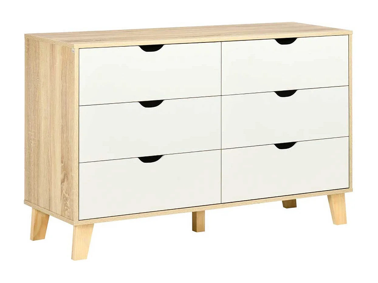 Cómoda Olite Homcom 6 cajones blanco/roble 76x120x40 cm