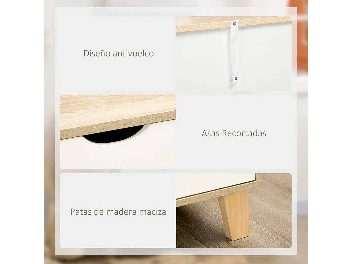 Cómoda Olite Homcom 6 cajones blanco/roble 76x120x40 cm