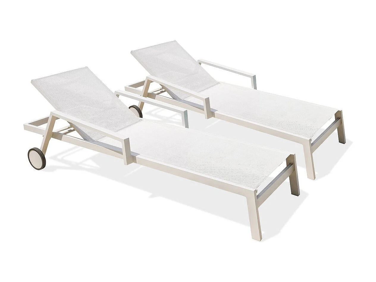 Lot de 2 Bains de Soleil Multi-Positions "Ibiza" 210cm Blanc