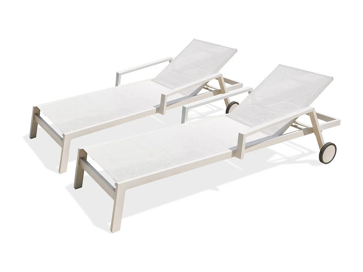 Lot de 2 Bains de Soleil Multi-Positions "Ibiza" 210cm Blanc