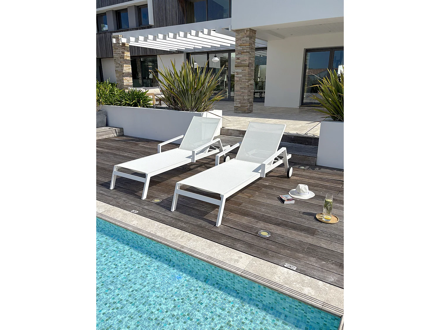 Lot de 2 Bains de Soleil Multi-Positions "Ibiza" 210cm Blanc