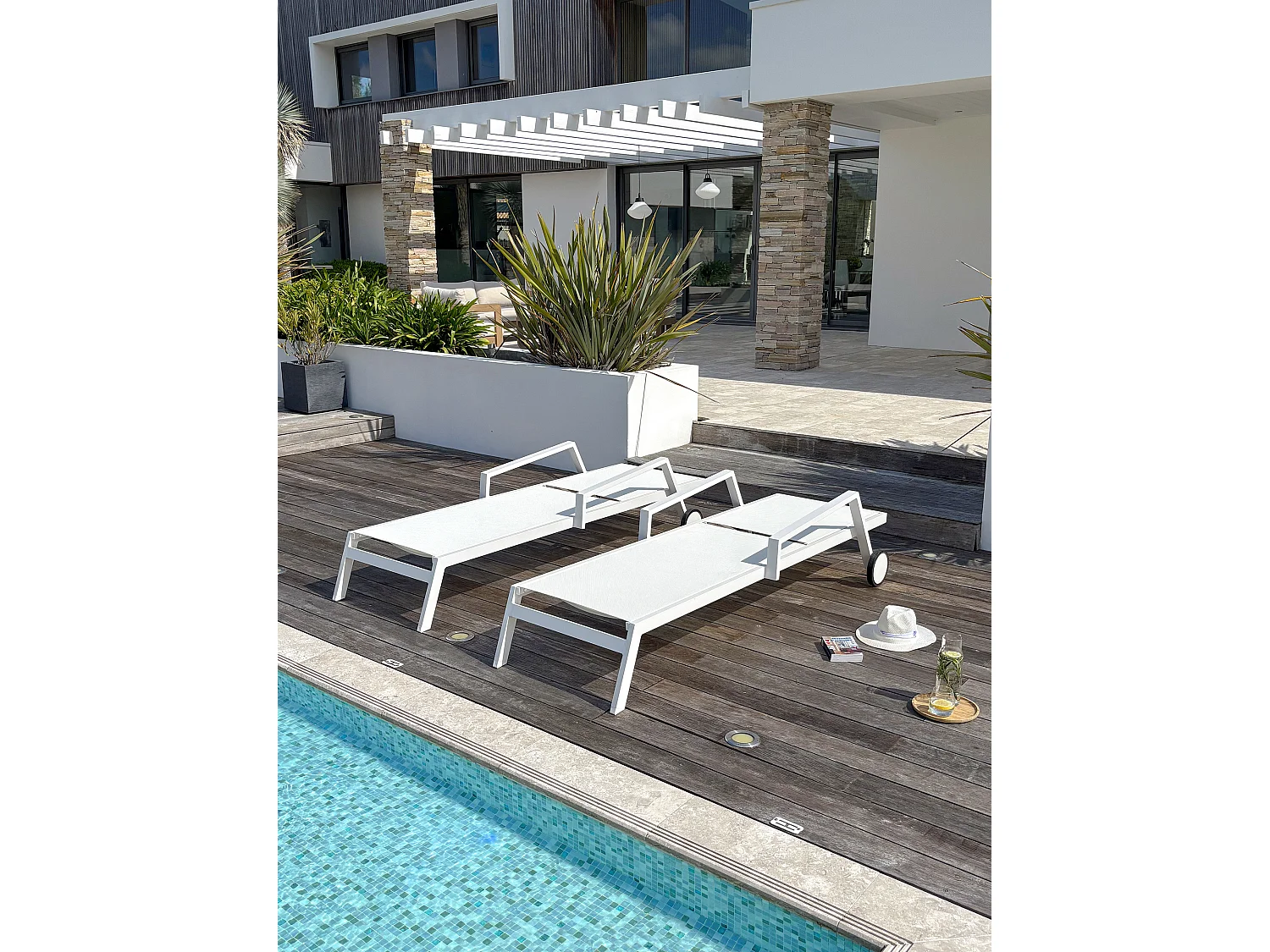 Lot de 2 Bains de Soleil Multi-Positions "Ibiza" 210cm Blanc