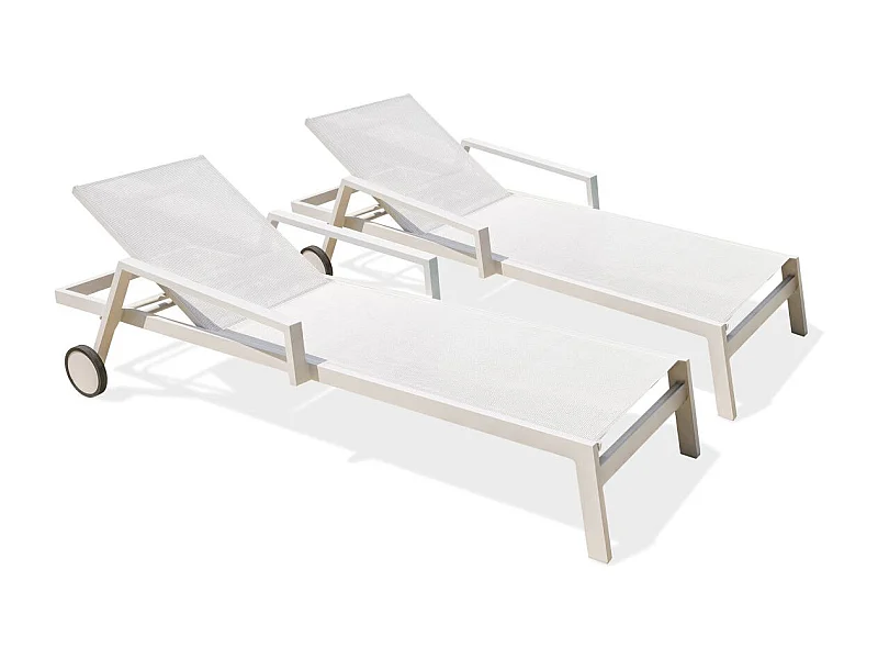 Lot de 2 Bains de Soleil Multi-Positions "Ibiza" 210cm Blanc