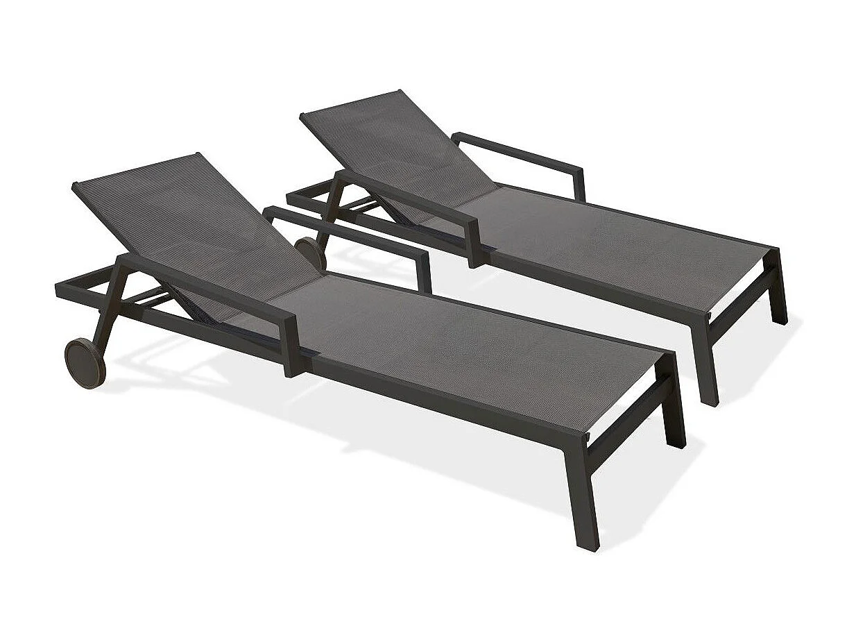 Lot de 2 Bains de Soleil Multi-Positions "Ibiza" 210cm Gris Anthracite