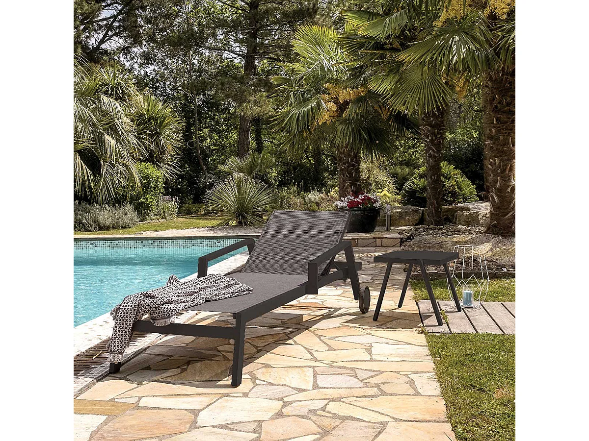 Lot de 2 Bains de Soleil Multi-Positions "Ibiza" 210cm Gris Anthracite