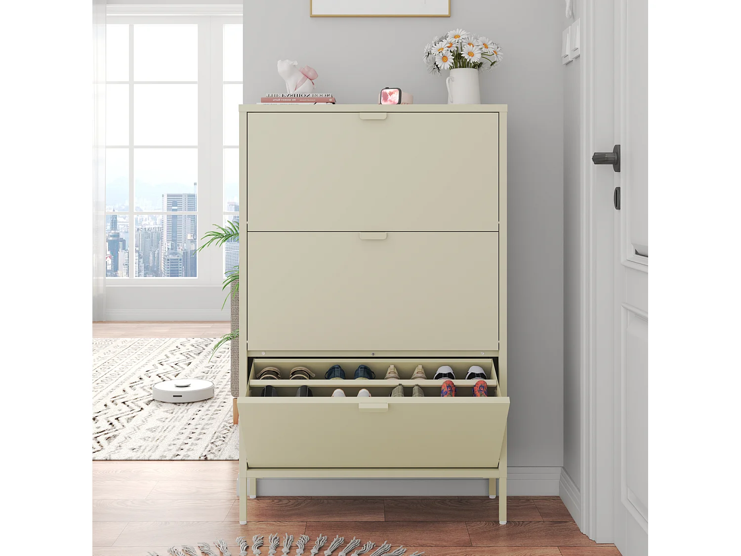 Schuhmöbel mit 3 Türen aus weißem Metall MARION