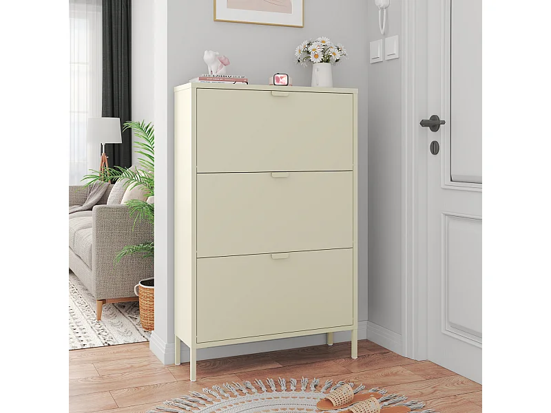 Meuble à chaussures 3 portes en métal blanc MARION - HAPPY GARDEN