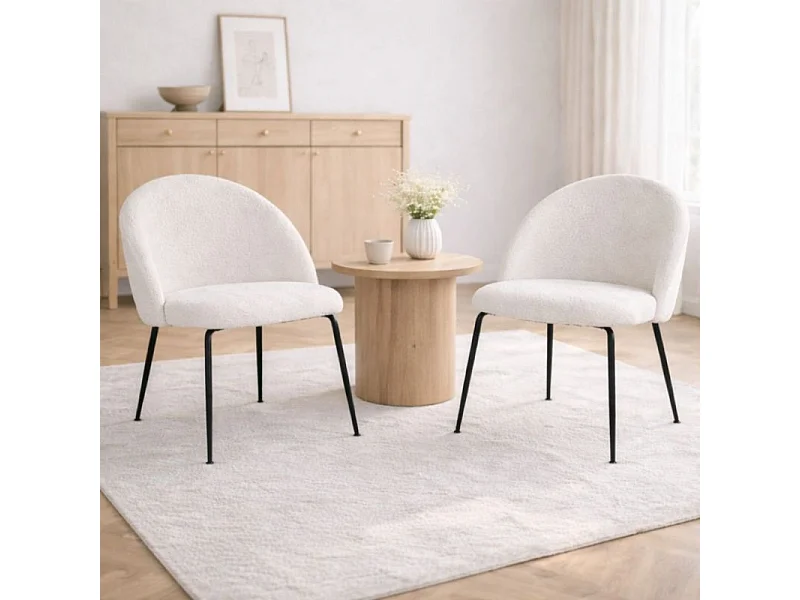 Lot de 2 fauteuil lounge NORVEGIA en tissu bouclé blanc et métal noir
