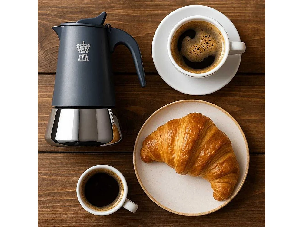 Italienische Kaffeemaschine Pezzetti SteelExpress 2 Tassen Edelstahl Für alle Herdarten Induktion Blau