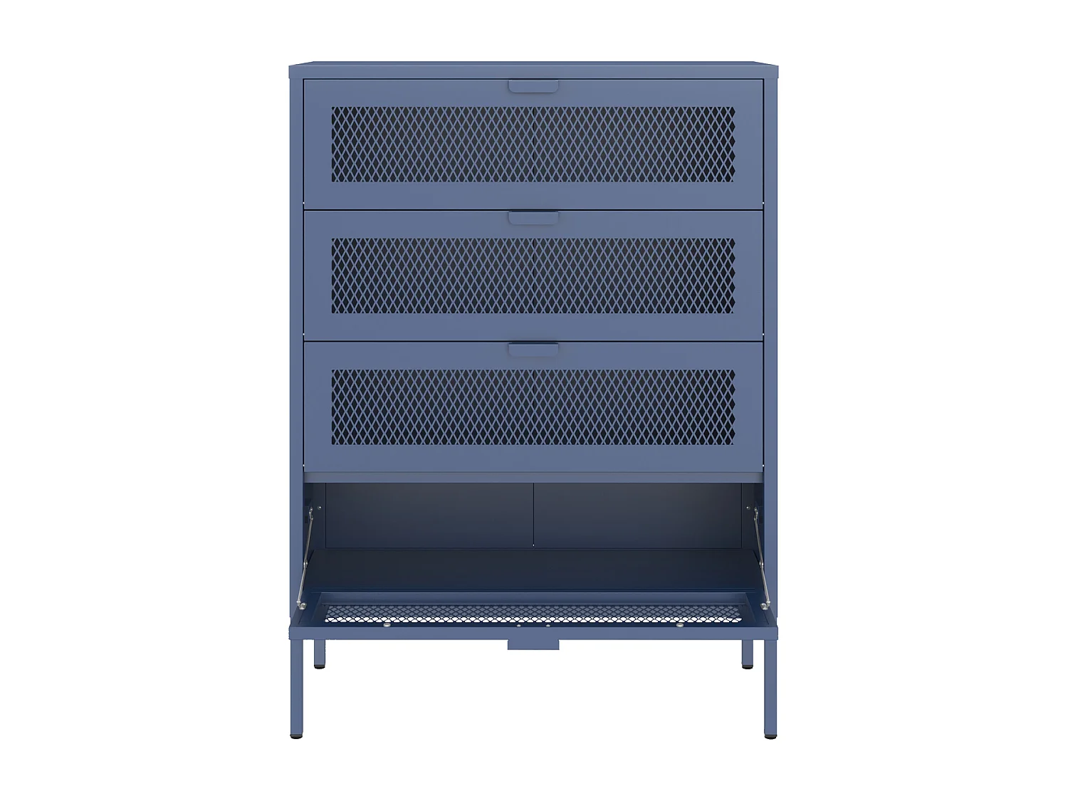 Meuble à chaussures 4 portes en métal bleu gris EMMA - HAPPY GARDEN
