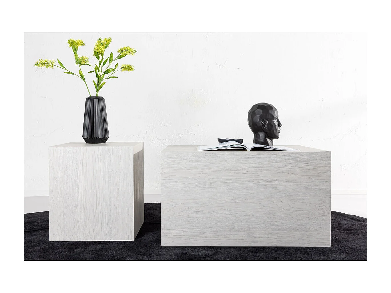 Lot de 2 Tables Basses Effet Bois "York" 80cm Blanc