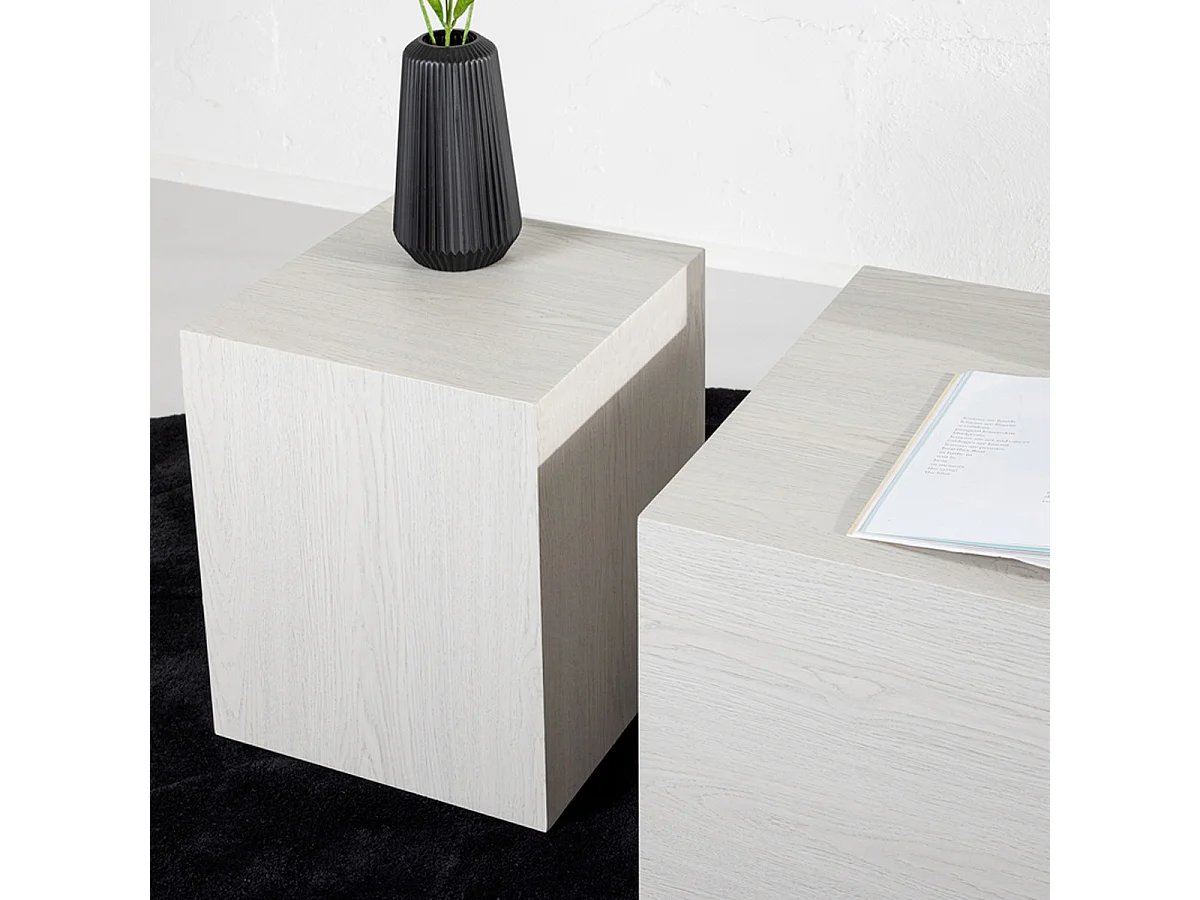 Lot de 2 Tables Basses Effet Bois "York" 80cm Blanc