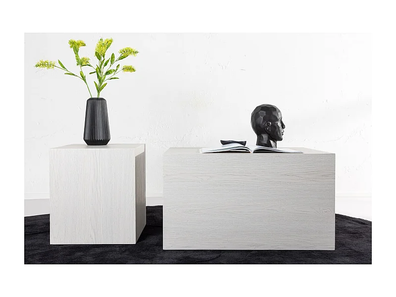 Lot de 2 Tables Basses Effet Bois "York" 80cm Blanc