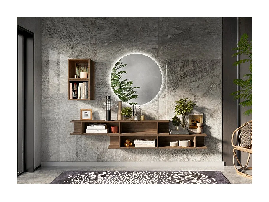 Lot 2 étagères murales MARINA effet bois foncé 28cm