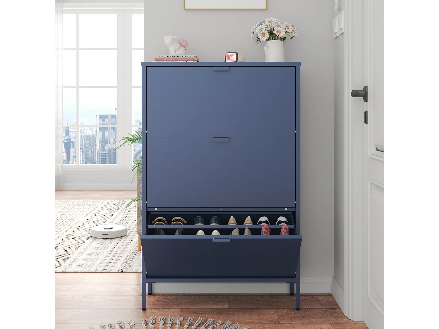 Schuhmöbel mit 3 Türen aus Metall blaugrau MARION