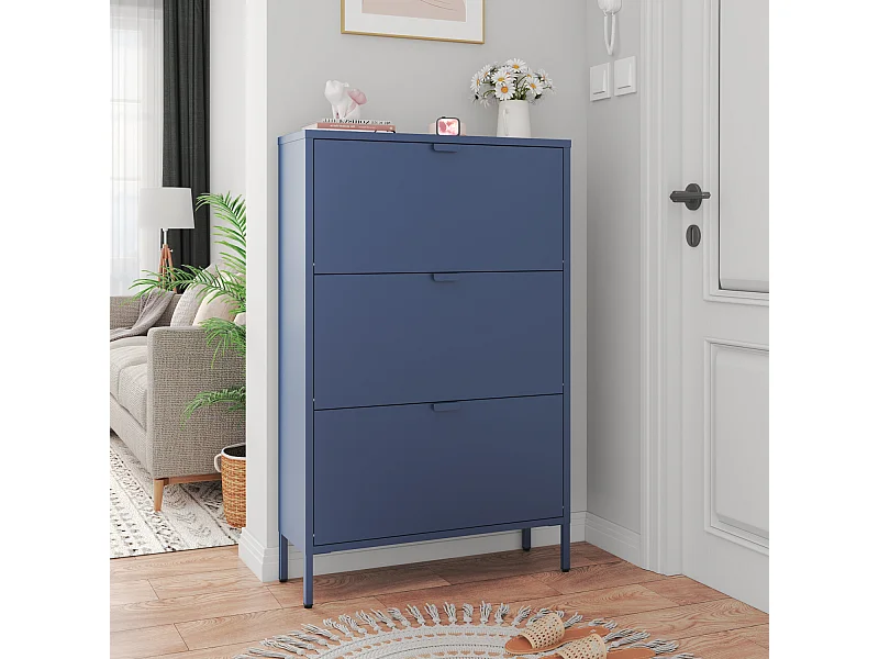 Meuble à chaussures 3 portes en métal bleu gris MARION - HAPPY GARDEN