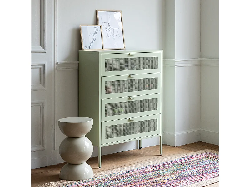 Meuble à chaussures 4 portes en métal vert tilleul EMMA - HAPPY GARDEN