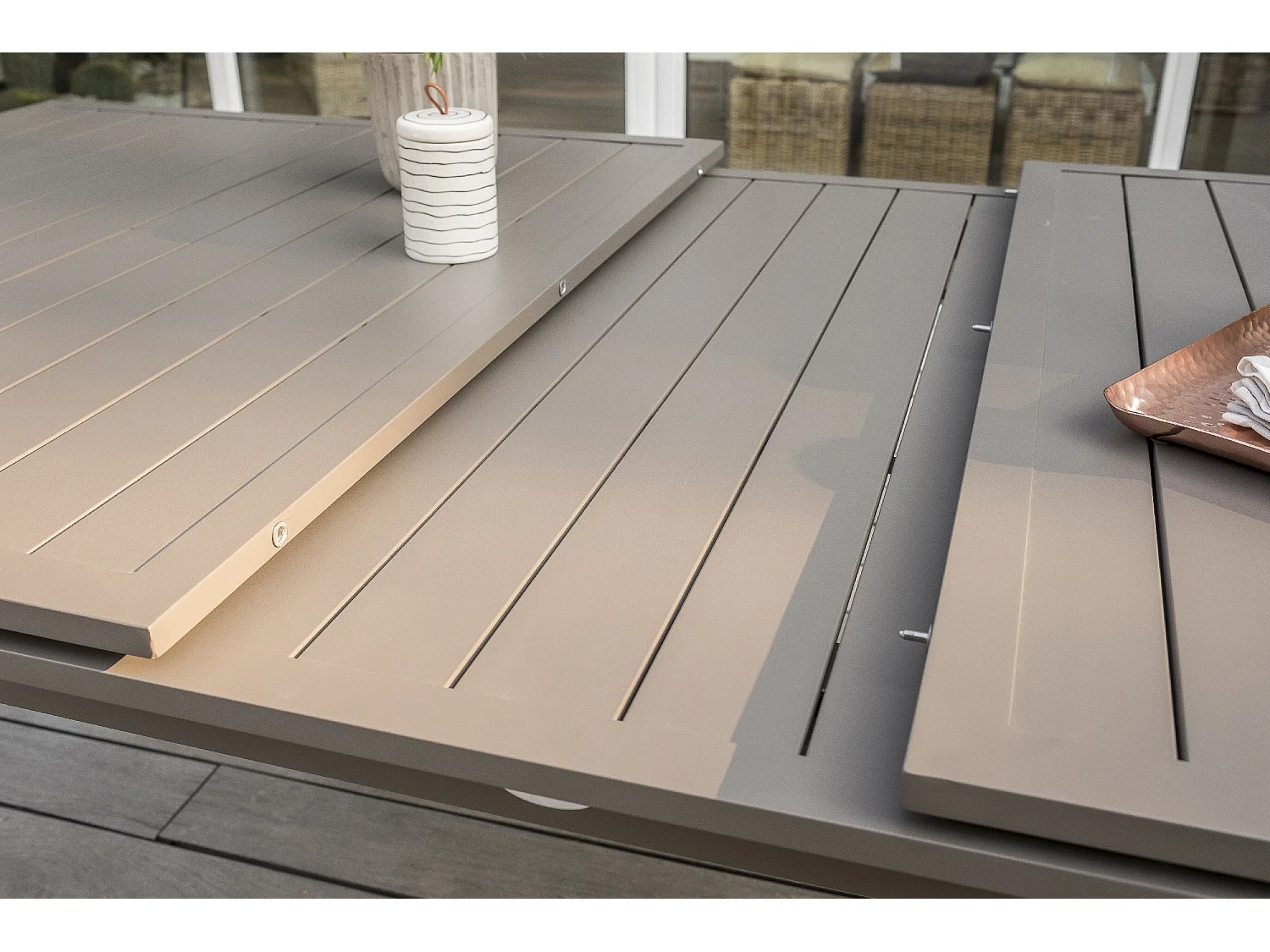 Ausziehbarer Gartentisch 10 Personen, Aluminium, taupe