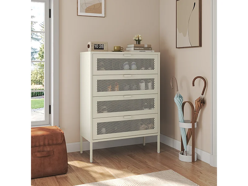 Meuble à chaussures 4 portes en métal blanc EMMA - HAPPY GARDEN