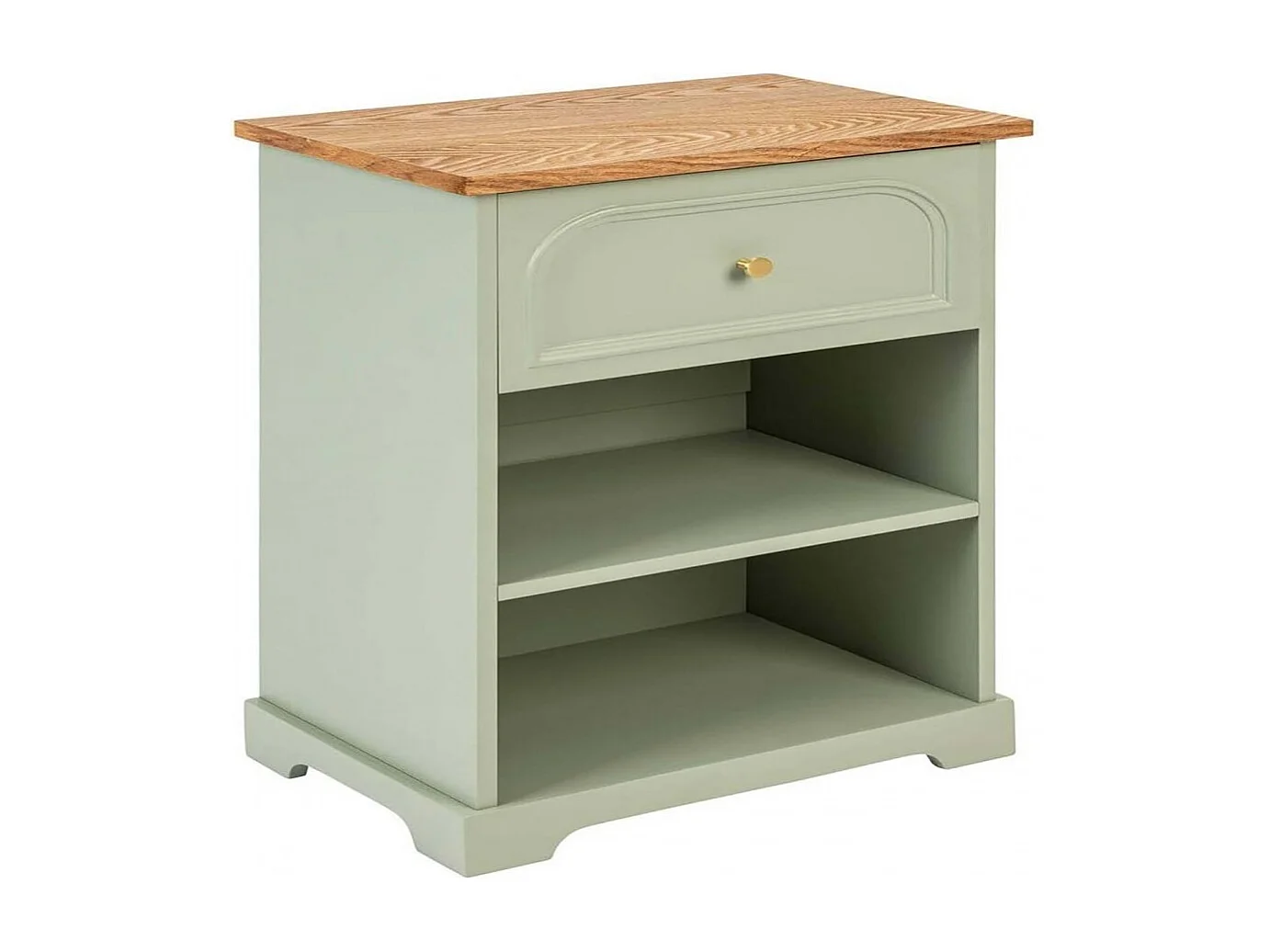 Table de chevet avec un tiroir et deux étagères ouvertes, coloris Vert Céladon - Longueur 45 x Profondeur 30 x Hauteur 67 cm 