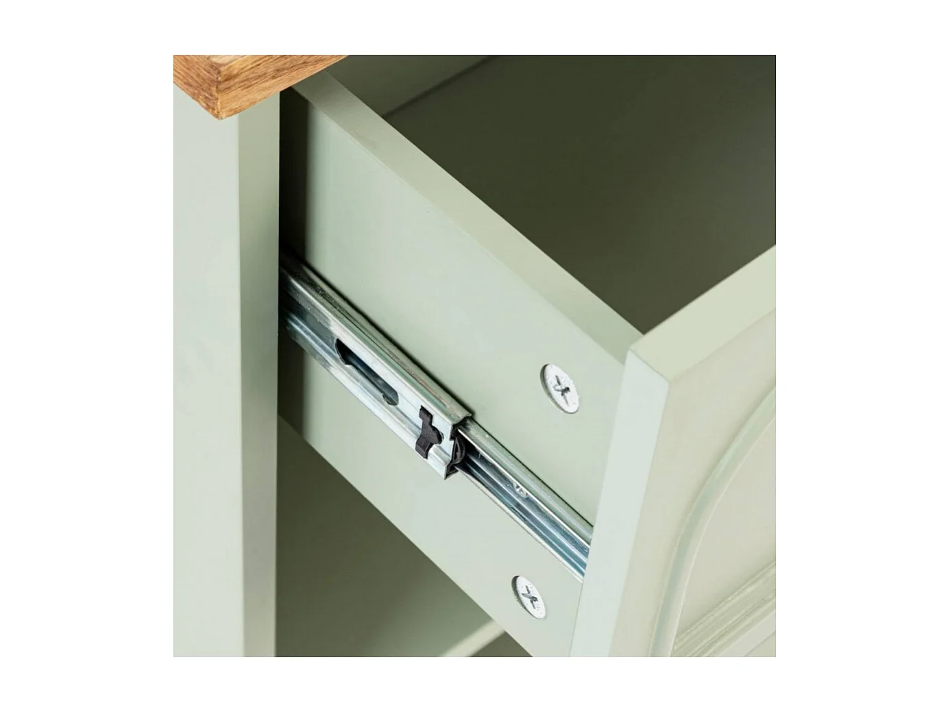 Table de chevet avec un tiroir et deux étagères ouvertes, coloris Vert Céladon - Longueur 45 x Profondeur 30 x Hauteur 67 cm 