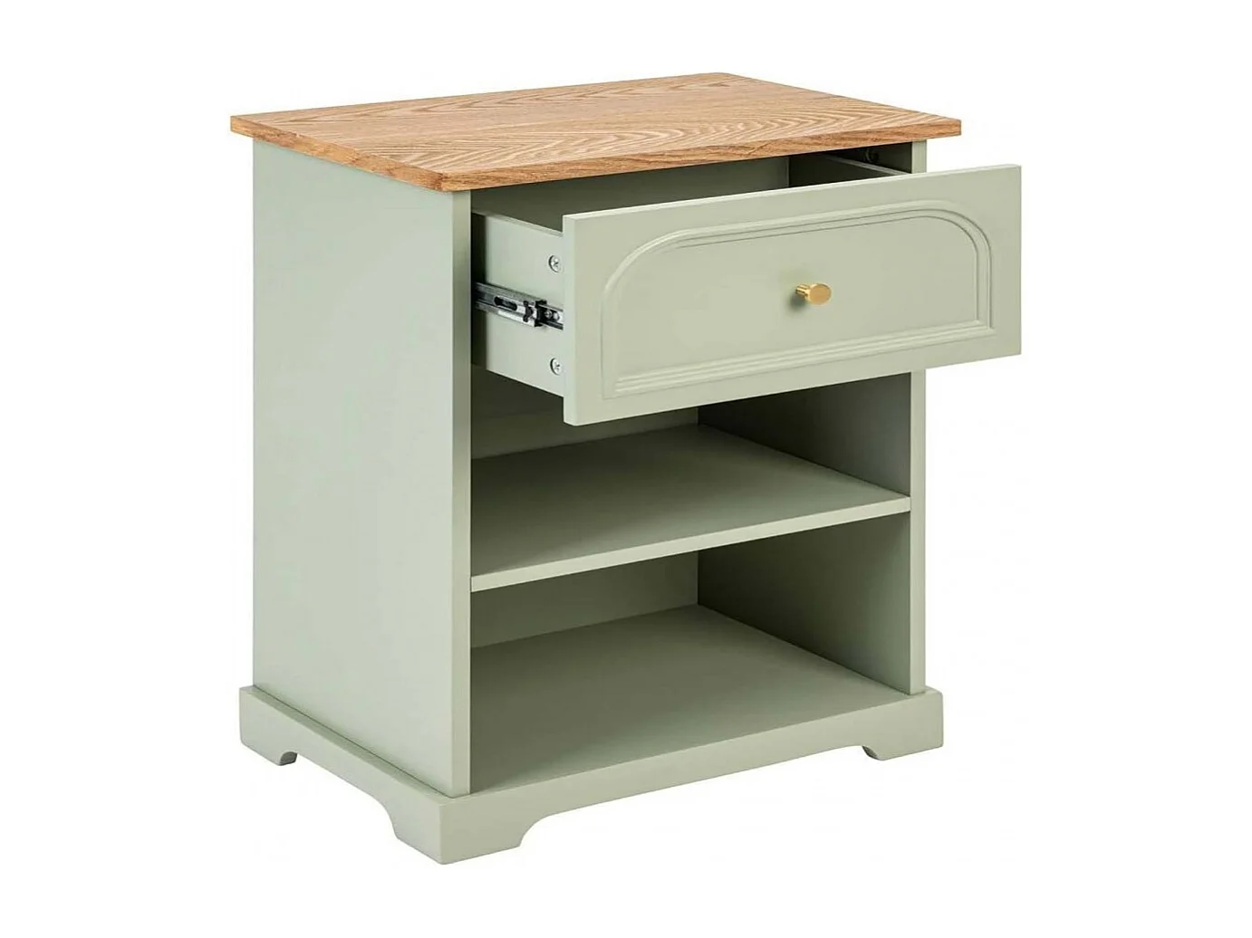 Table de chevet avec un tiroir et deux étagères ouvertes, coloris Vert Céladon - Longueur 45 x Profondeur 30 x Hauteur 67 cm 