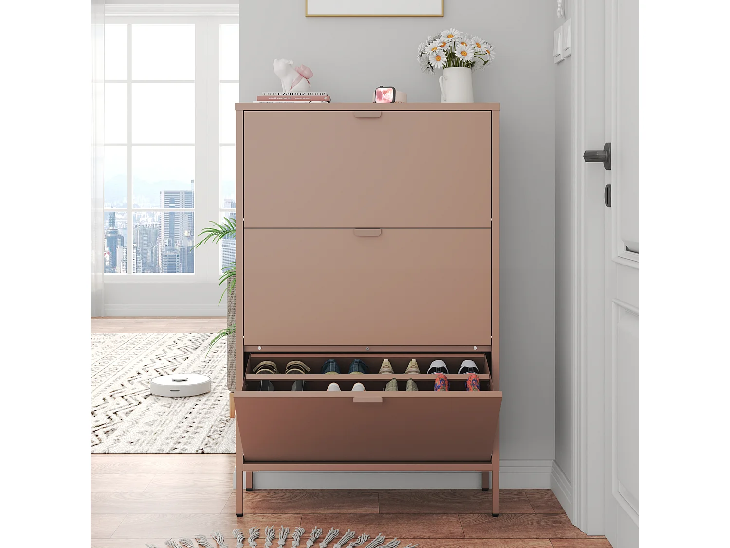 Schuhmöbel mit 3 Türen aus Metall altrosa MARION