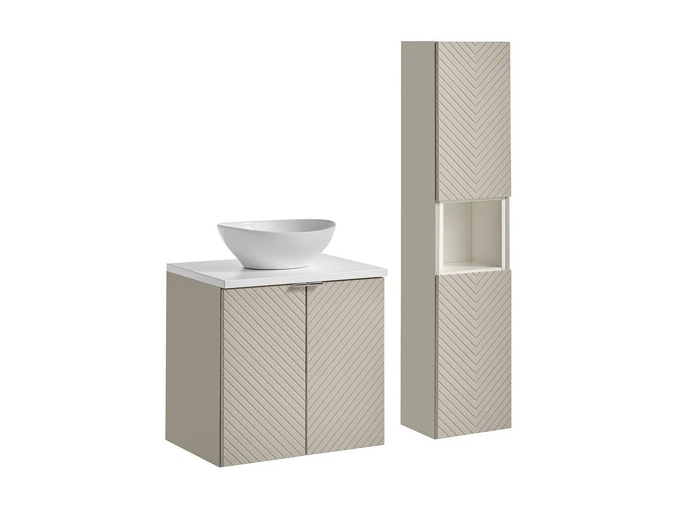 Ensemble AOKI : meuble sous vasque à placards 60cm + plan vasque blanc + vasque blanche ronde à poser + colonne