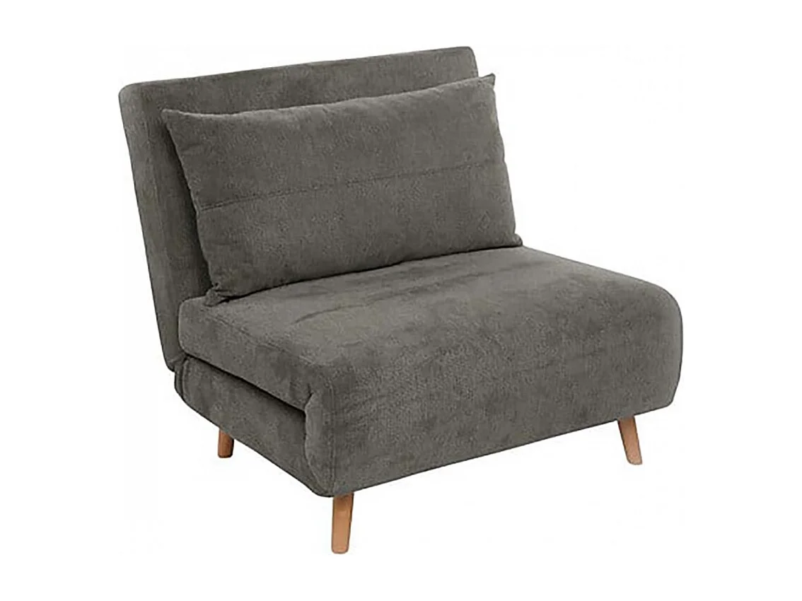 Lit fauteuil convertible de couleur grise anthracite avec des pieds en bois - Longueur 92 x Profondeur 88 x Hauteur 82 cm