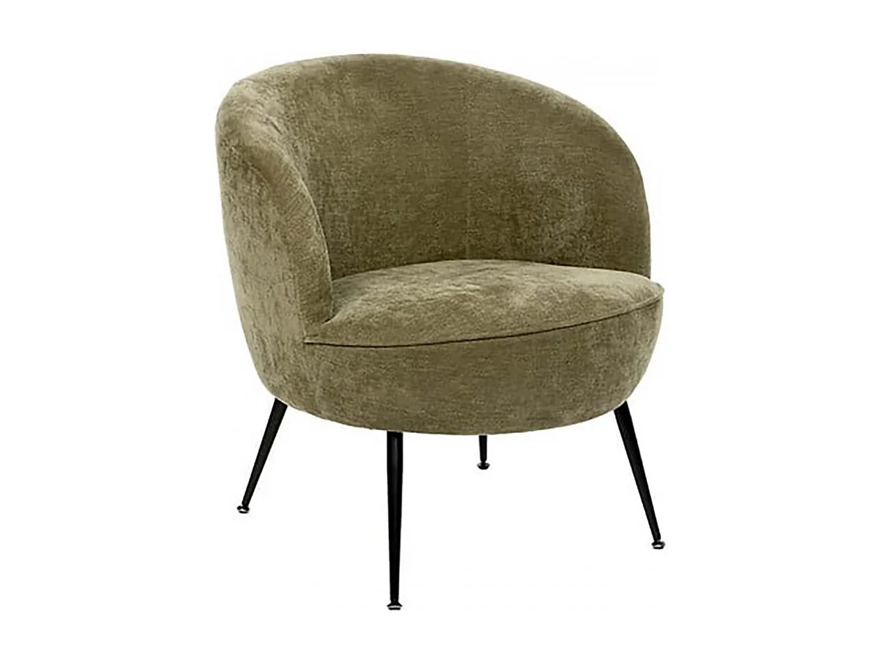 Fauteuil club avec pieds métal noir, coloris vert olive - Longueur 63 x Profondeur 69 x Hauteur 71 cm