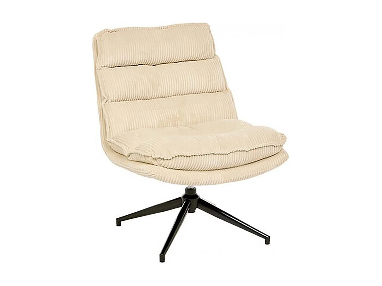 Fauteuil pivotant en velours côtelé beige avec des pieds en métal noir - Longueur 64 x Profondeur 74,5 x Hauteur 87 cm