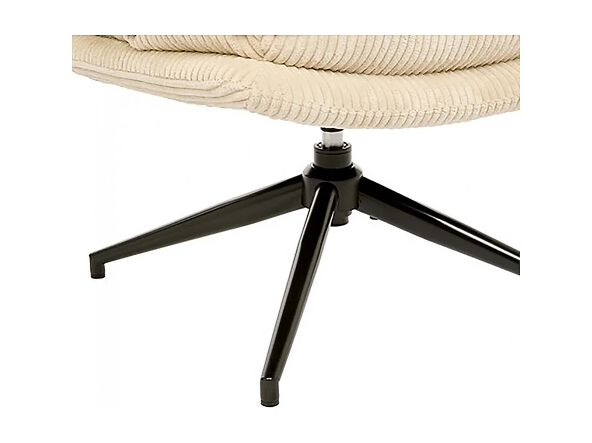 Fauteuil pivotant en velours côtelé beige avec des pieds en métal noir - Longueur 64 x Profondeur 74,5 x Hauteur 87 cm