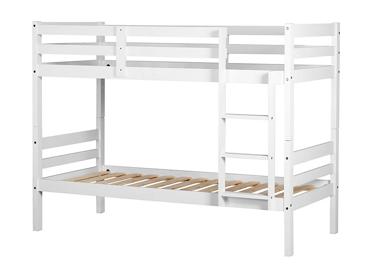 Lit enfant superposé en pin massif couleur Blanc - Longueur 199 x Hauteur 154 x Profondeur 104 cm