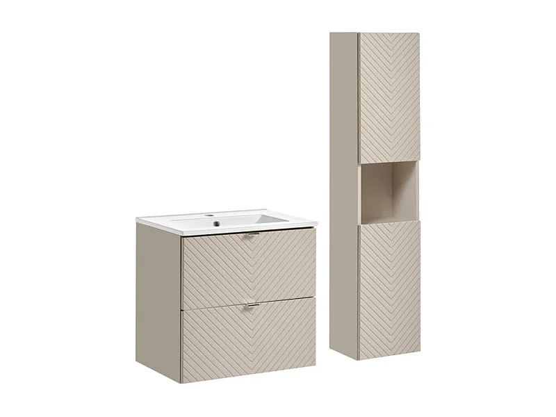 Ensemble de salle de bain AOKI : meuble sous vasque à tiroirs 60cm + vasque encastrée blanche + colonne