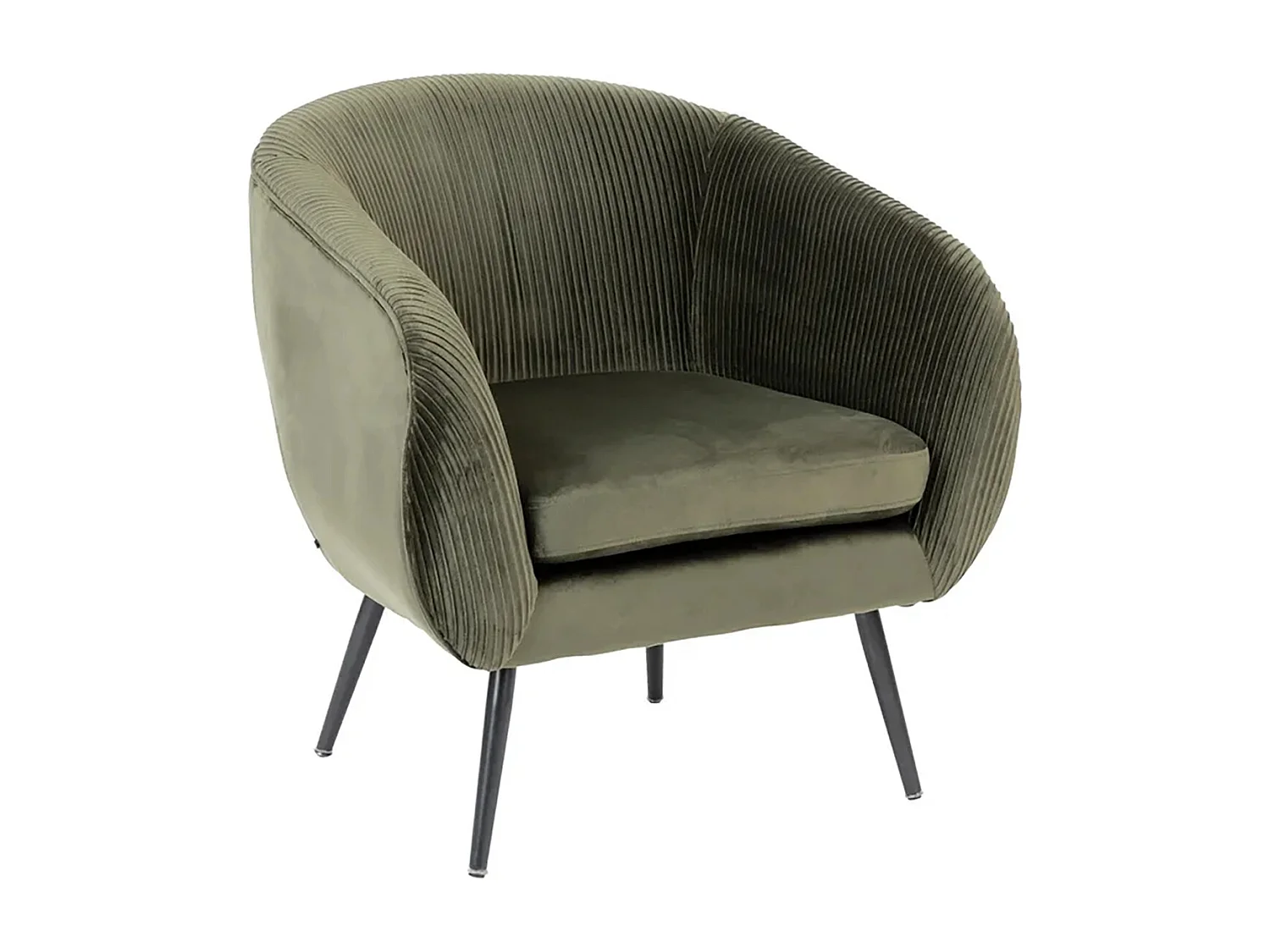 Fauteuil en velours coloris kaki plissé et pieds en métal noir - Longueur 74 x Profondeur 70 x Hauteur 78 cm