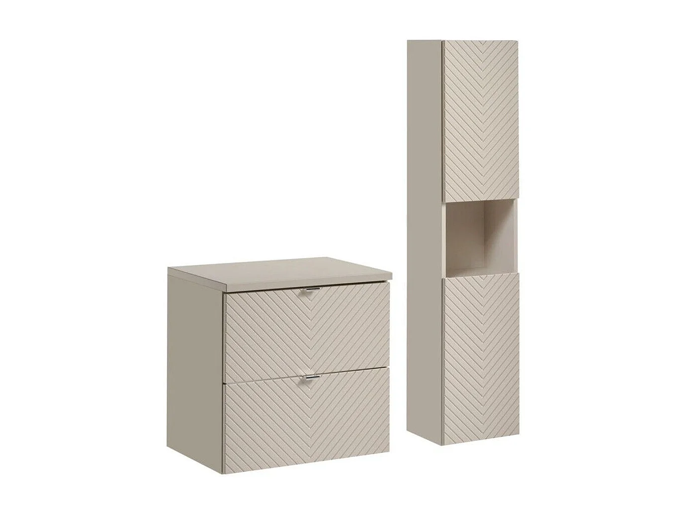 Ensemble AOKI : meuble sous vasque à tiroirs 60cm + plan vasque beige + colonne de rangement