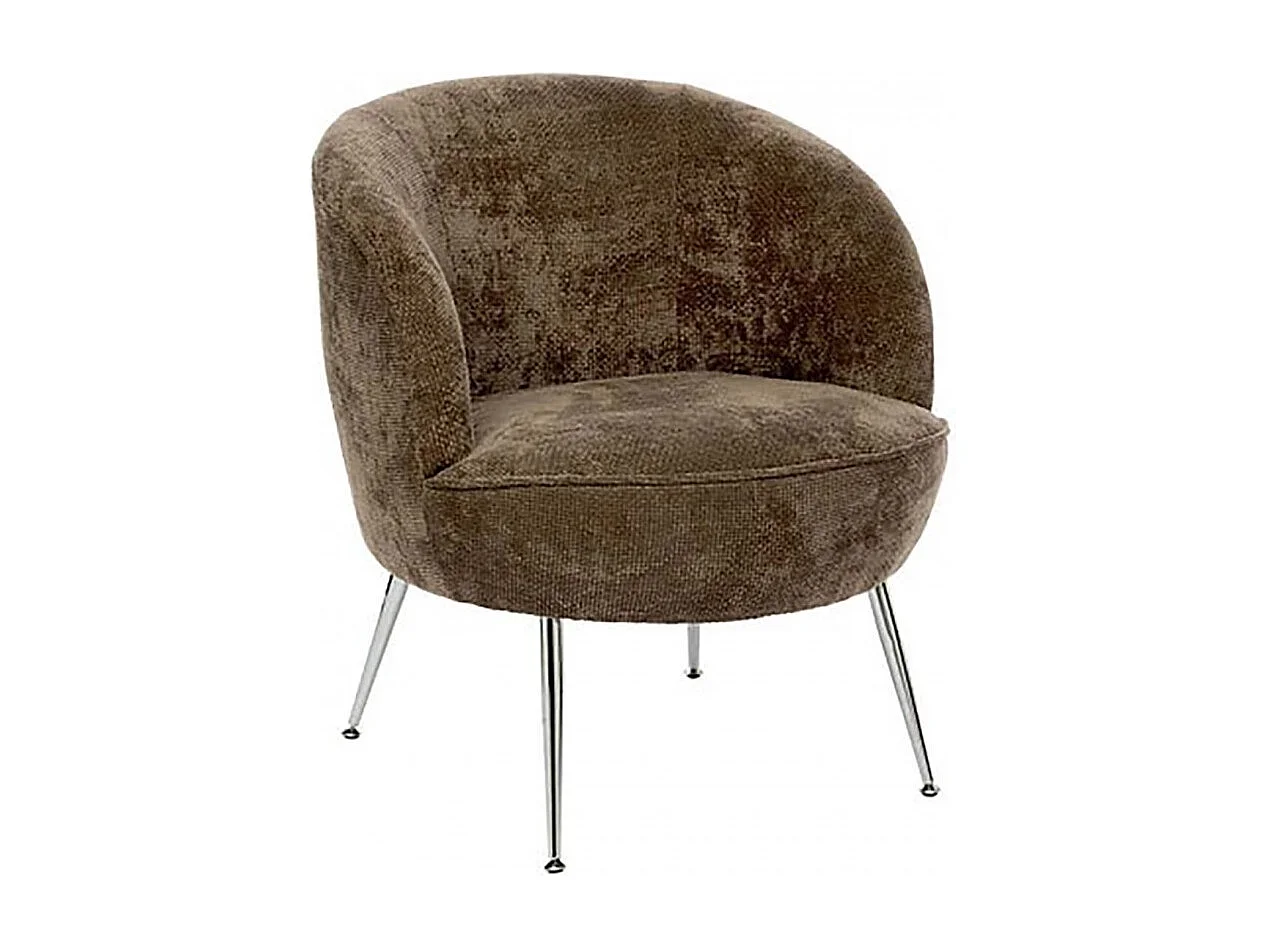 Fauteuil club avec pieds métal noir, coloris Marron - Longueur 63 x Profondeur 69 x Hauteur 71 cm