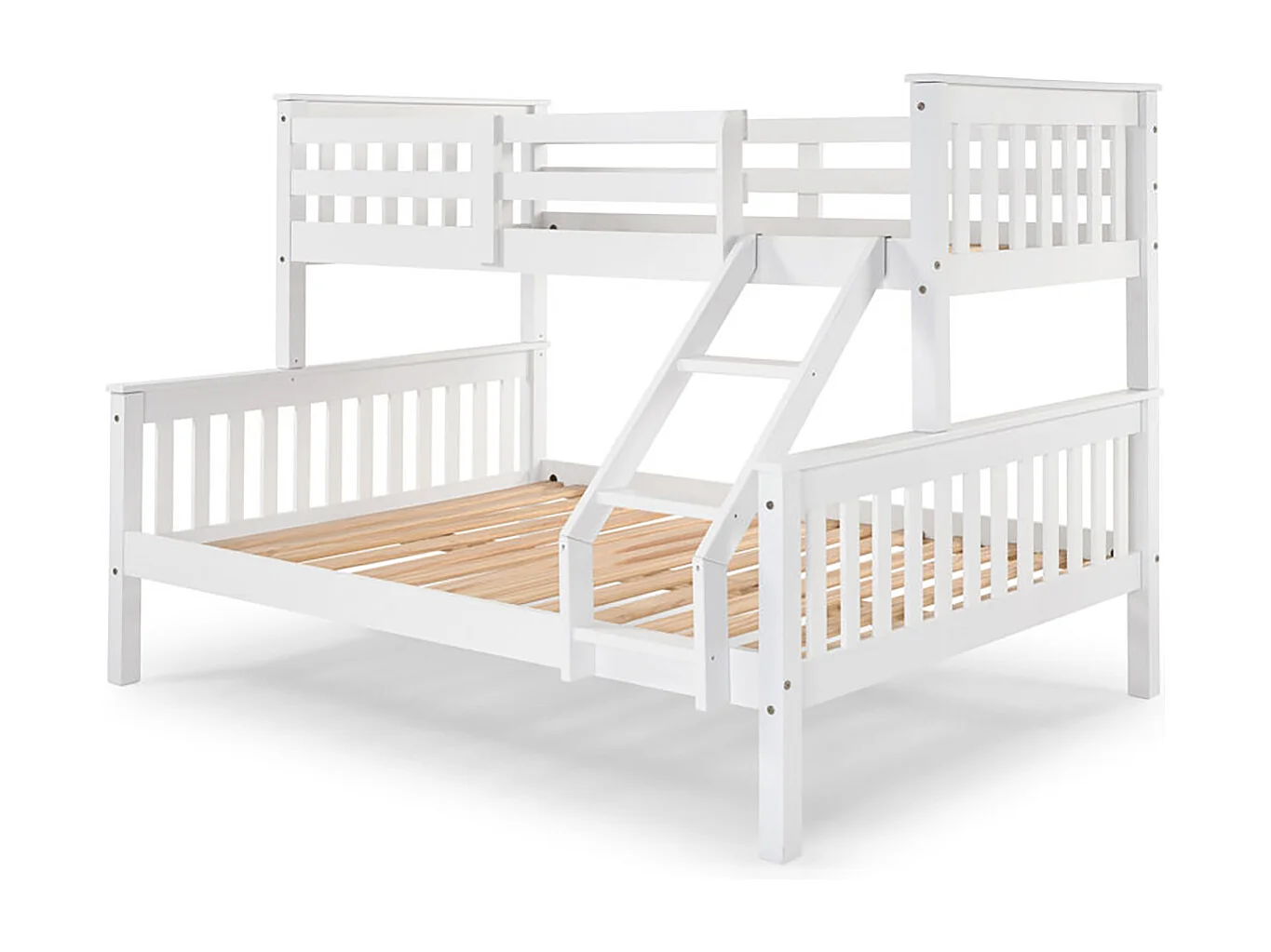 Lit superposé en bois blanc, Lit double bas 135 x 190 cm et lit simple haut 90 x 190 cm - Longueur 204 x Hauteur 150 x Largeur 147 cm