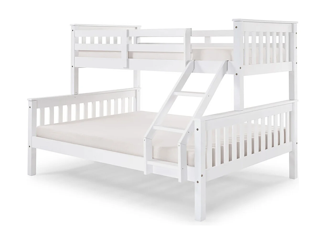 Lit superposé en bois blanc, Lit double bas 135 x 190 cm et lit simple haut 90 x 190 cm - Longueur 204 x Hauteur 150 x Largeur 147 cm