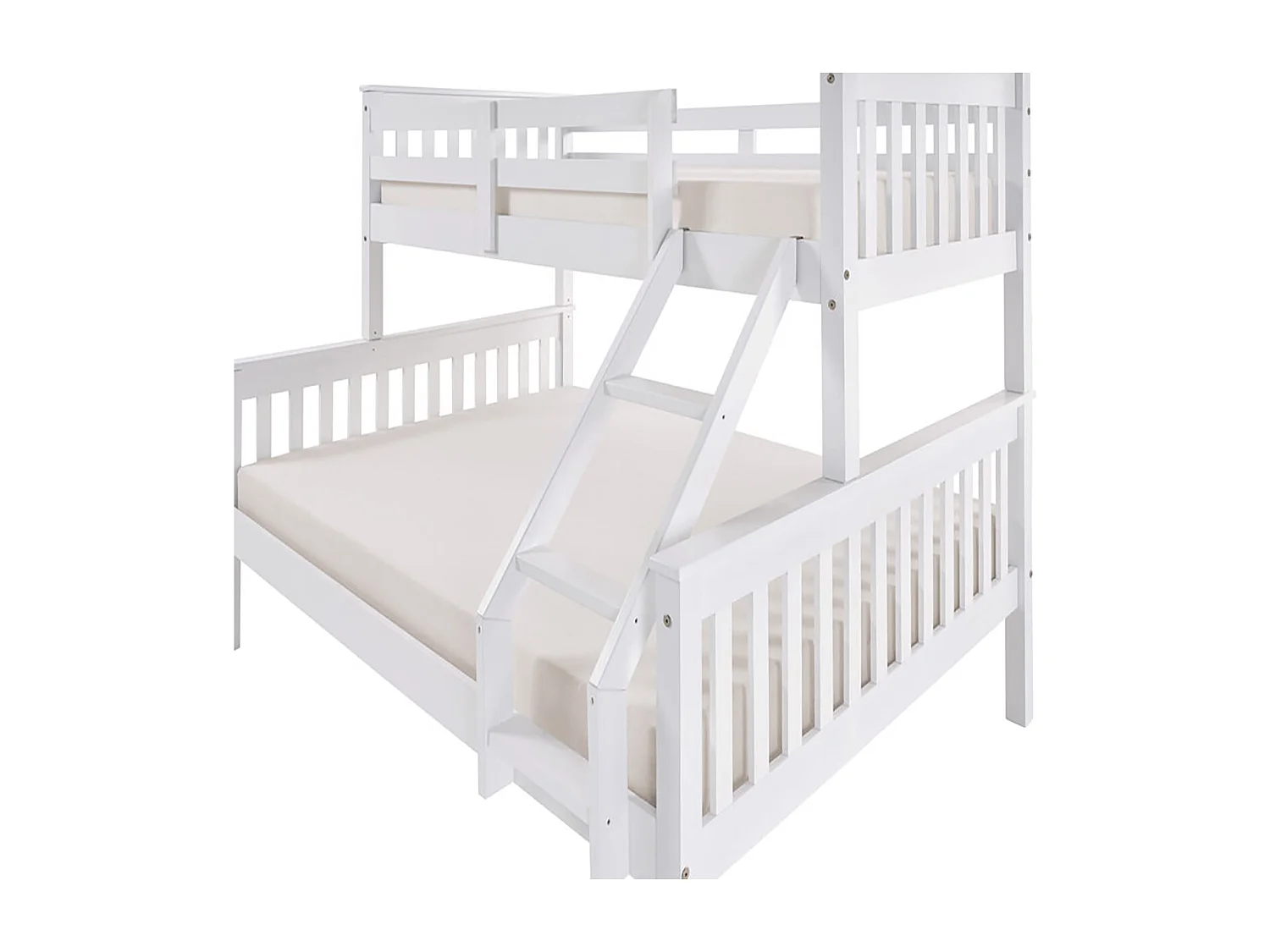 Lit superposé en bois blanc, Lit double bas 135 x 190 cm et lit simple haut 90 x 190 cm - Longueur 204 x Hauteur 150 x Largeur 147 cm