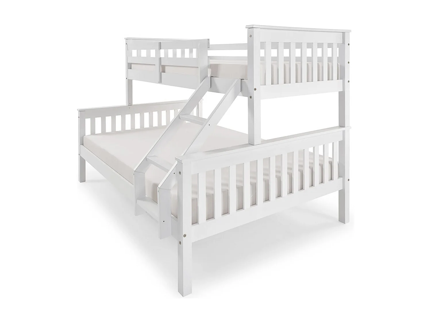 Lit superposé en bois blanc, Lit double bas 135 x 190 cm et lit simple haut 90 x 190 cm - Longueur 204 x Hauteur 150 x Largeur 147 cm